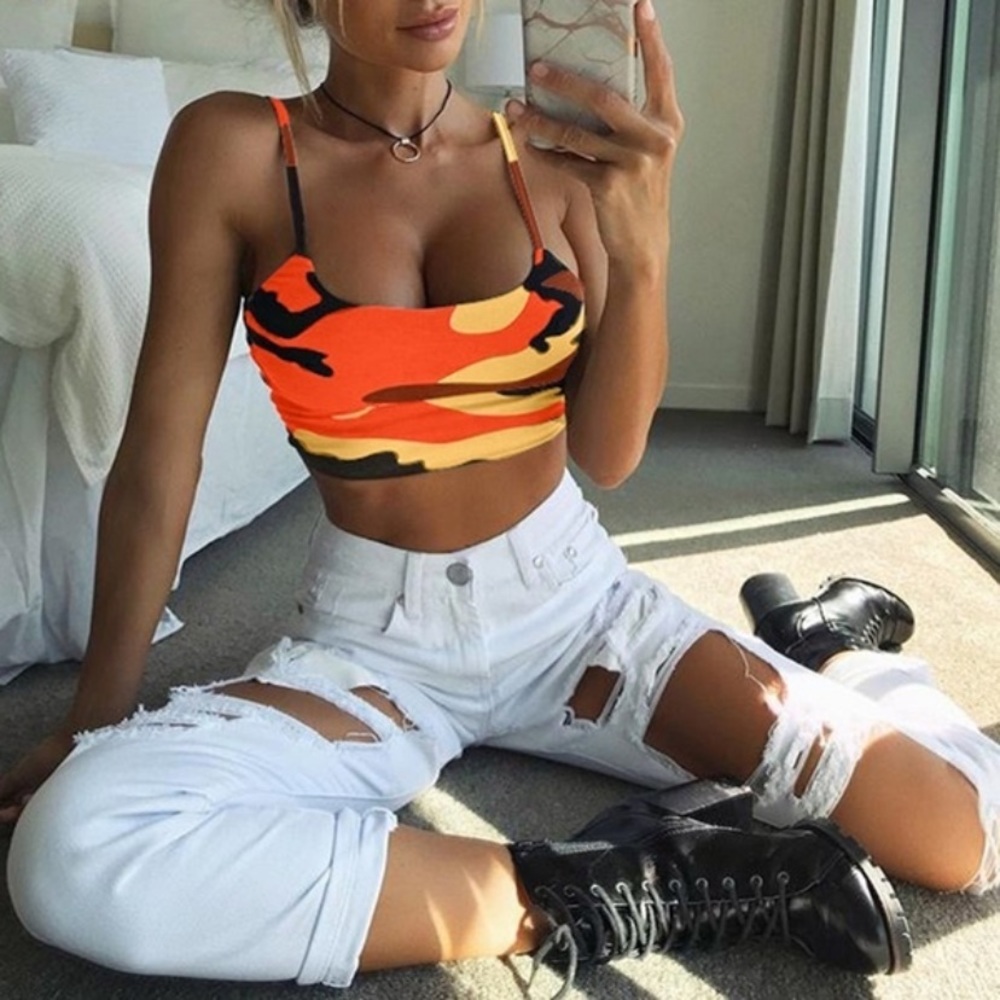 Orange Camo Crop Top